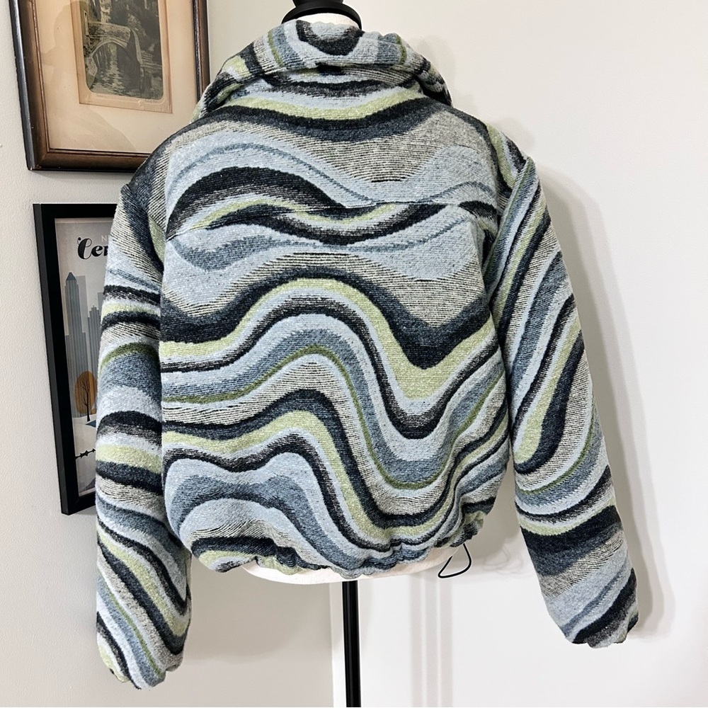 BDG Gray and Green Wave Bomber Jacket SZ L - Picture 2 of 4